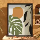 Yeşil Monstera Soyut Formlar Siyah Ahşap Çerçeveli Tablo Dekorasyonu Poster Obje Ev Aksesuarları
