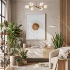 Boho Işınsal Güneş Beyaz Ahşap Çerçeveli Tablo Bohem Yatak Koridor Ofis Kanvas Görünümlü
