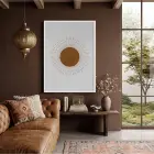Boho Işınsal Güneş Beyaz Ahşap Çerçeveli Tablo Bohem Yatak Koridor Ofis Kanvas Görünümlü