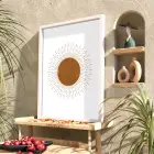 Boho Işınsal Güneş Beyaz Ahşap Çerçeveli Tablo Bohem Yatak Koridor Ofis Kanvas Görünümlü