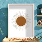 Boho Işınsal Güneş Beyaz Ahşap Çerçeveli Tablo Bohem Yatak Koridor Ofis Kanvas Görünümlü