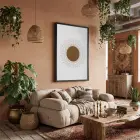Boho Işınsal Güneş Siyah Ahşap Çerçeveli Tablo Bohem Modern Sanat İç Mekan Yatak