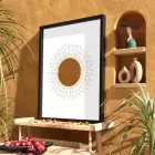Boho Işınsal Güneş Siyah Ahşap Çerçeveli Tablo Bohem Modern Sanat İç Mekan Yatak