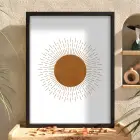 Boho Işınsal Güneş Siyah Ahşap Çerçeveli Tablo Bohem Modern Sanat İç Mekan Yatak