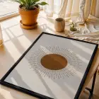 Boho Işınsal Güneş Siyah Ahşap Çerçeveli Tablo Bohem Modern Sanat İç Mekan Yatak