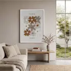 Toprak Tonları Soyut Çiçekler Beyaz Ahşap Çerçeveli Tablo Bohem Poster Dekoratif Obje Ev