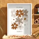 Toprak Tonları Soyut Çiçekler Beyaz Ahşap Çerçeveli Tablo Bohem Poster Dekoratif Obje Ev