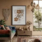 Toprak Tonları Soyut Çiçekler Siyah Ahşap Çerçeveli Tablo Bohem Görünümlü Salon Oturma Odası