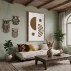 Bohem Güneş Formları Doğal Ahşap Çerçeveli Tablo Obje Ev Aksesuarları Modern Sanat İç