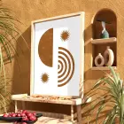 Bohem Güneş Formları Doğal Ahşap Çerçeveli Tablo Obje Ev Aksesuarları Modern Sanat İç