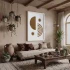 Bohem Güneş Formları Beyaz Ahşap Çerçeveli Tablo Görünümlü Salon Oturma Odası Duvar Dekoru