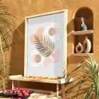 Kum Beji Palm Yaprağı Doğal Ahşap Çerçeveli Tablo Yatak Koridor Ofis Kanvas Görünümlü
