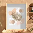 Kum Beji Palm Yaprağı Doğal Ahşap Çerçeveli Tablo Yatak Koridor Ofis Kanvas Görünümlü
