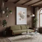 Kum Beji Palm Yaprağı Beyaz Ahşap Çerçeveli Tablo Kanvas Görünümlü Salon Oturma Odası