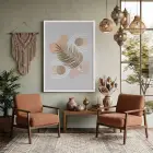 Kum Beji Palm Yaprağı Beyaz Ahşap Çerçeveli Tablo Kanvas Görünümlü Salon Oturma Odası