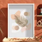 Kum Beji Palm Yaprağı Beyaz Ahşap Çerçeveli Tablo Kanvas Görünümlü Salon Oturma Odası