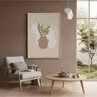 Minimalist Botanik Vazo Doğal Ahşap Çerçeveli Tablo Bohem Modern Sanat İç Mekan Yatak