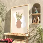 Minimalist Botanik Vazo Doğal Ahşap Çerçeveli Tablo Bohem Modern Sanat İç Mekan Yatak