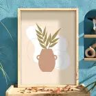 Minimalist Botanik Vazo Doğal Ahşap Çerçeveli Tablo Bohem Modern Sanat İç Mekan Yatak