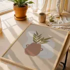 Minimalist Botanik Vazo Doğal Ahşap Çerçeveli Tablo Bohem Modern Sanat İç Mekan Yatak