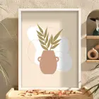 Minimalist Botanik Vazo Beyaz Ahşap Çerçeveli Tablo Bohem Oturma Odası Duvar Dekoru Poster