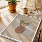 Minimalist Botanik Vazo Beyaz Ahşap Çerçeveli Tablo Bohem Oturma Odası Duvar Dekoru Poster