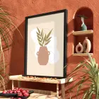 Minimalist Botanik Vazo Siyah Ahşap Çerçeveli Tablo Bohem Oturma Odası Duvar Dekoru Poster