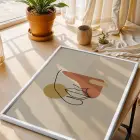 Toprak Tonları Yüz Hatları Beyaz Ahşap Çerçeveli Tablo Ev Aksesuarları Modern Sanat İç