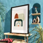 Organik Renk Arkları Siyah Ahşap Çerçeveli Tablo Aksesuarları Modern Sanat İç Mekan Yatak
