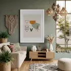 Soyut Geometrik Doğa Beyaz Ahşap Çerçeveli Tablo Salon Oturma Odası Duvar Dekoru Poster