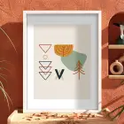 Soyut Geometrik Doğa Beyaz Ahşap Çerçeveli Tablo Salon Oturma Odası Duvar Dekoru Poster