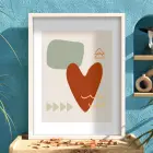 Toprak Tonları Organik Sanat Beyaz Ahşap Çerçeveli Tablo Mekan Yatak Koridor Ofis Kanvas