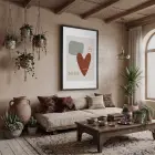 Toprak Tonları Organik Sanat Siyah Ahşap Çerçeveli Tablo Salon Oturma Odası Duvar Dekoru