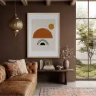 Toprak Tonları Soyut Geometri Doğal Ahşap Çerçeveli Tablo Sanat İç Mekan Yatak Koridor