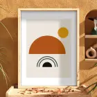 Toprak Tonları Soyut Geometri Doğal Ahşap Çerçeveli Tablo Sanat İç Mekan Yatak Koridor