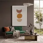 Toprak Tonları Geometrik Soyut Beyaz Ahşap Çerçeveli Tablo Modern Sanat İç Mekan Yatak