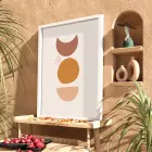Toprak Tonları Geometrik Soyut Beyaz Ahşap Çerçeveli Tablo Modern Sanat İç Mekan Yatak