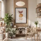 Toprak Tonları Geometrik Soyut Siyah Ahşap Çerçeveli Tablo Görünümlü Salon Oturma Odası Duvar