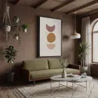 Toprak Tonları Geometrik Soyut Siyah Ahşap Çerçeveli Tablo Görünümlü Salon Oturma Odası Duvar