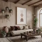Kum Beji Geometrik Formlar Doğal Ahşap Çerçeveli Tablo Koridor Ofis Kanvas Görünümlü Salon