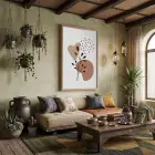 Organik Pastel Yapraklar Doğal Ahşap Çerçeveli Tablo Salon Oturma Odası Duvar Dekoru Poster