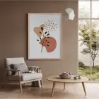 Organik Pastel Yapraklar Doğal Ahşap Çerçeveli Tablo Salon Oturma Odası Duvar Dekoru Poster