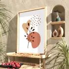 Organik Pastel Yapraklar Doğal Ahşap Çerçeveli Tablo Salon Oturma Odası Duvar Dekoru Poster