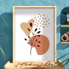 Organik Pastel Yapraklar Doğal Ahşap Çerçeveli Tablo Salon Oturma Odası Duvar Dekoru Poster
