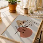 Organik Pastel Yapraklar Doğal Ahşap Çerçeveli Tablo Salon Oturma Odası Duvar Dekoru Poster