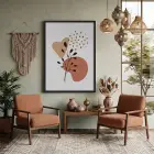 Organik Pastel Yapraklar Siyah Ahşap Çerçeveli Tablo Yatak Koridor Ofis Kanvas Görünümlü Salon