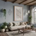 Organik Dalgalı Pastel Tablo Doğal Ahşap Çerçeveli Görünümlü Salon Oturma Odası Duvar Dekoru