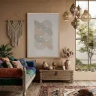 Organik Dalgalı Pastel Tablo Doğal Ahşap Çerçeveli Görünümlü Salon Oturma Odası Duvar Dekoru