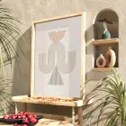 Bej Tonlu Soyut Kemerler Doğal Ahşap Çerçeveli Tablo Oturma Odası Duvar Dekoru Poster