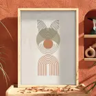 Toprak Tonlu Geometrik Desen Doğal Ahşap Çerçeveli Tablo Yatak Koridor Ofis Kanvas Görünümlü